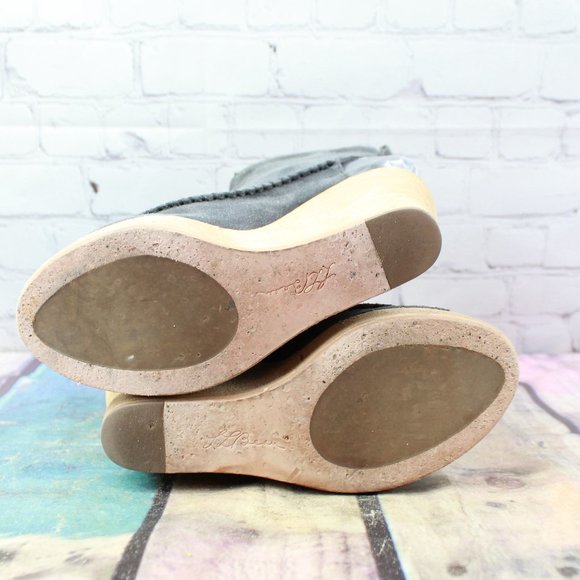 LL Bean Black Suede Peep Toe Lace Up Wedge Heel Booties Size 7 M - Picture 9 of 9